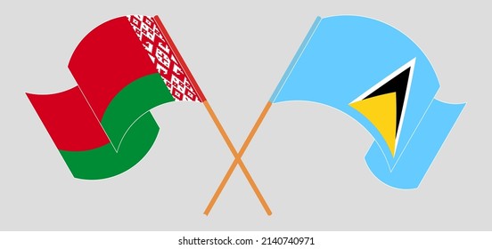 Crossed and waving flags of Belarus and Saint Lucia. Vector illustration
