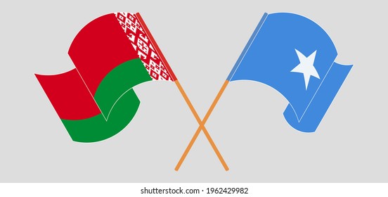 Crossed and waving flags of Belarus and Somalia