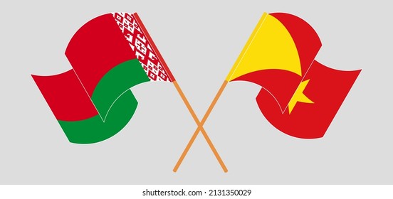 Crossed and waving flags of Belarus and Tigray. Vector illustration
