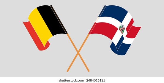 Crossed and waving flags of Belgium and Dominican Republic. Vector illustration
