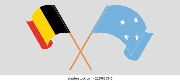 Überquerte und schwellende Flaggen von Belgien und Mikronesien. Vektorgrafik

