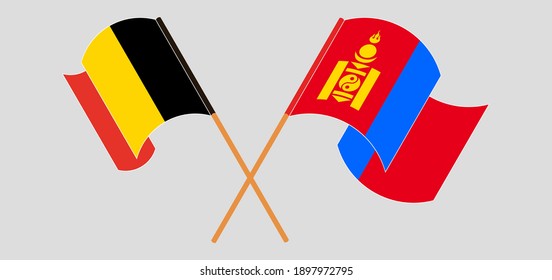 Banderas cruzadas y onduladas de Bélgica y Mongolia