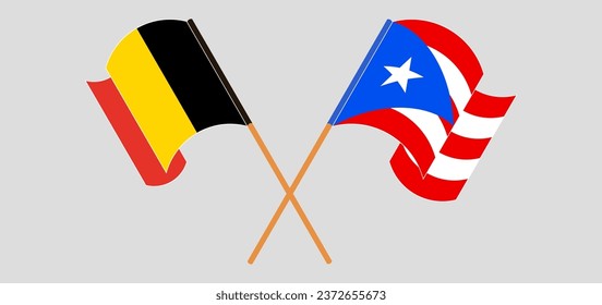 Crossed and waving flags of Belgium and Puerto Rico. Vector illustration
