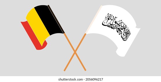 Crossed and waving flags of Belgium and Taliban