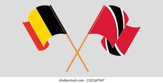 Crossed and waving flags of Belgium and Trinidad and Tobago. Vector illustration
