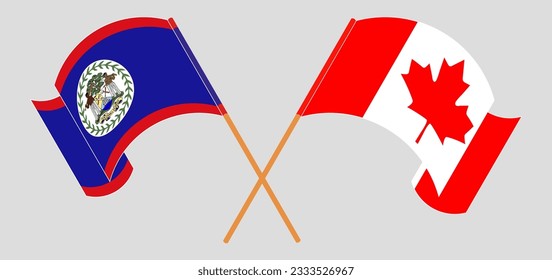 Crossed and waving flags of Belize and Canada. Vector illustration
