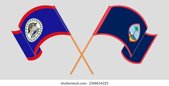 Crossed and waving flags of Belize and Guam. Vector illustration
