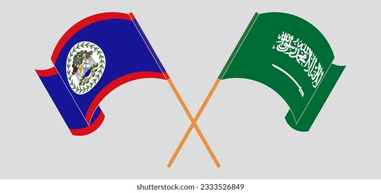 Crossed and waving flags of Belize and Saudi Arabia. Vector illustration
