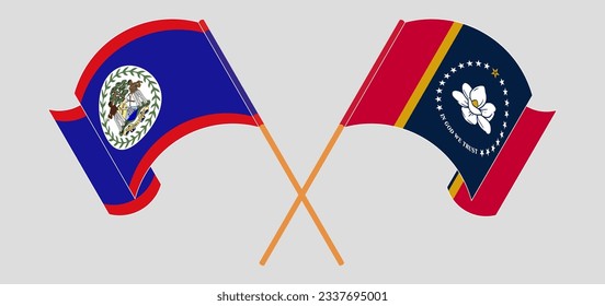 Cruzada y ondeando banderas de Belice y el estado de Misisipi. Ilustración del vector
