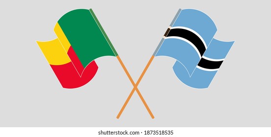 Crossed and waving flags of Benin and Botswana