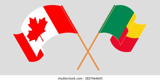 Crossed and waving flags of Benin and Canada