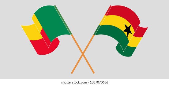 Crossed and waving flags of Benin and Ghana