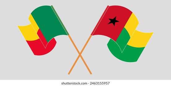 Die Flaggen von Benin und Guinea-Bissau gekreuzt. Vektorillustration
