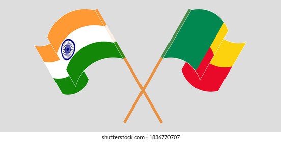 Crossed and waving flags of Benin and India