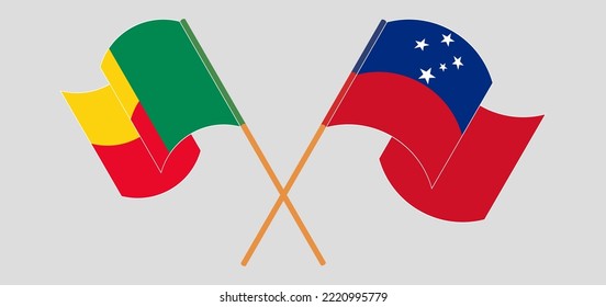 Crossed and waving flags of Benin and Samoa. Vector illustration
