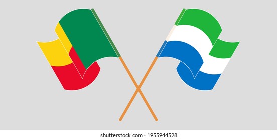 Gekreuzte und wehende Flaggen von Benin und Sierra Leone