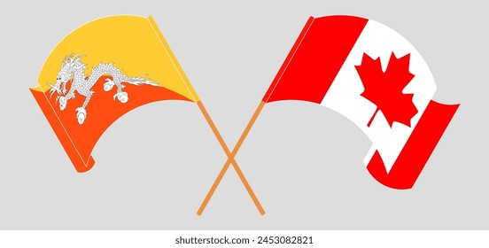 Crossed and waving flags of Bhutan and Canada