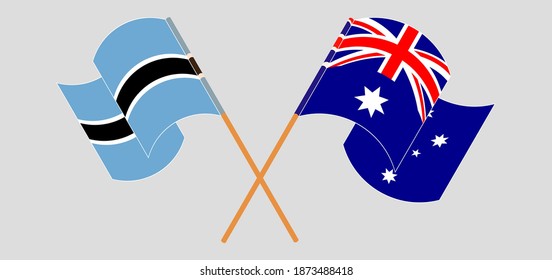 Banderas cruzadas y ondeando banderas de Botswana y Australia