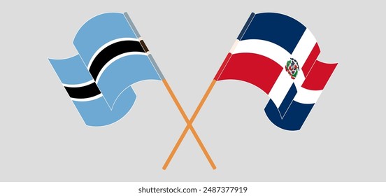 Crossed and waving flags of Botswana and Dominican Republic. Vector illustration
