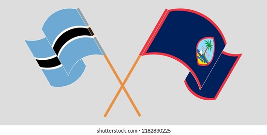 Crossed and waving flags of Botswana and Guam. Vector illustration
