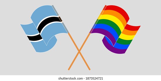 Crossed and waving flags of Botswana and LGBTQ