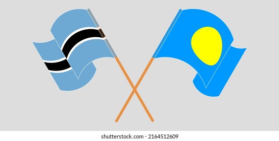 Crossed and waving flags of Botswana and Palau. Vector illustration
