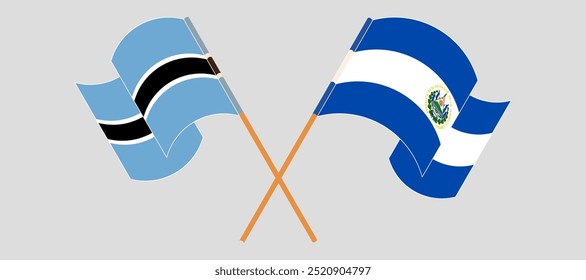 Crossed and waving flags of Botswana and Republic of El Salvador. Vector illustration.
