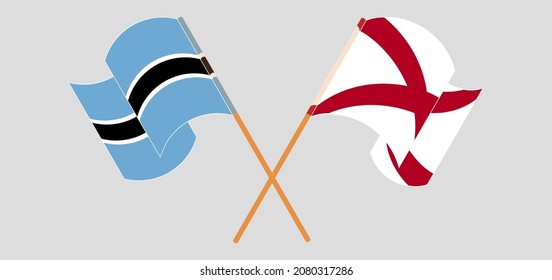 Banderas cruzadas y ondeando banderas de Botswana y el Estado de Alabama. Ilustración del vector
