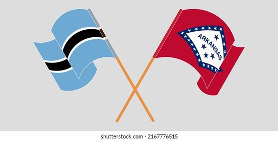 Crossed and waving flags of Botswana and The State of Arkansas. Vector illustration
