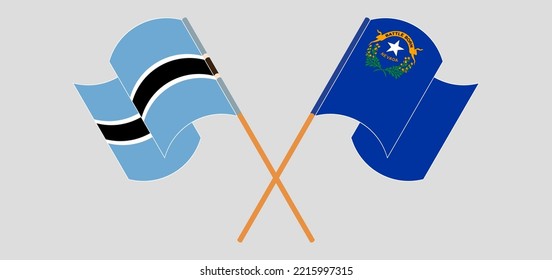 Crossed and waving flags of Botswana and The State of Nevada. Vector illustration
