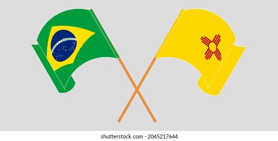 Crossed and waving flags of Brazil and the State of New Mexico