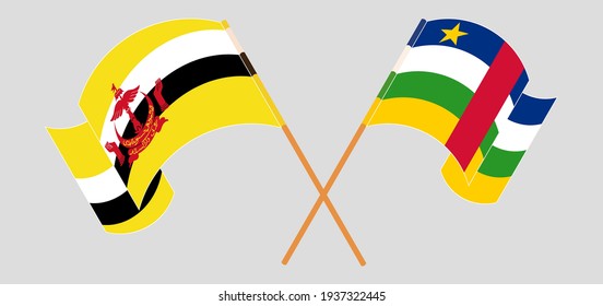 Banderas cruzadas y ondeando banderas de Brunei y la República Centroafricana