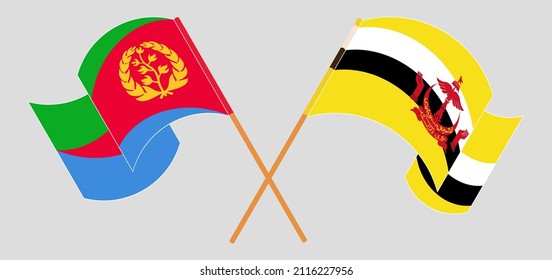 Cruzaron y ondearon banderas de Brunei y Eritrea. Ilustración del vector
