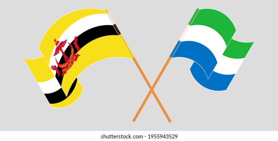 Crossed and waving flags of Brunei and Sierra Leone