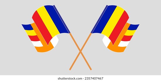 Cruzado y ondeando banderas de budismo. Ilustración del vector
