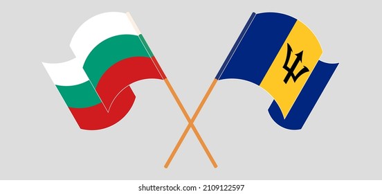 Crossed and waving flags of Bulgaria and Barbados. Vector illustration
