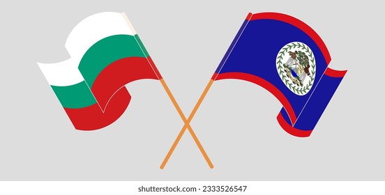 Crossed and waving flags of Bulgaria and Belize. Vector illustration
