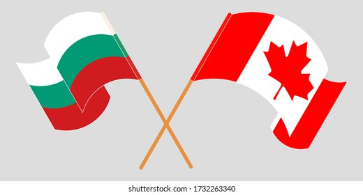 Crossed and waving flags of Bulgaria and Canada