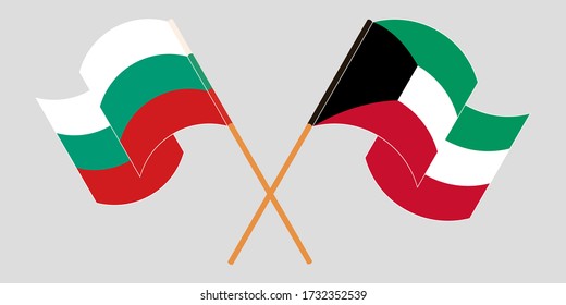 Crossed and waving flags of Bulgaria and Kuwait