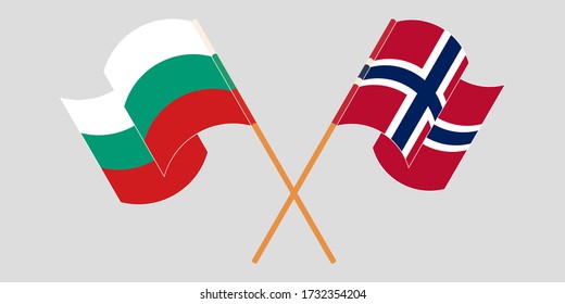 Crossed and waving flags of Bulgaria and Norway