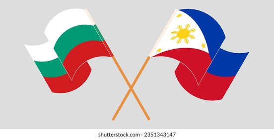 Crossed and waving flags of Bulgaria and the Philippines. Vector illustration
