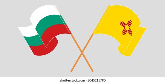 Banderas cruzadas y ondeando banderas de Bulgaria y el Estado de Nuevo México