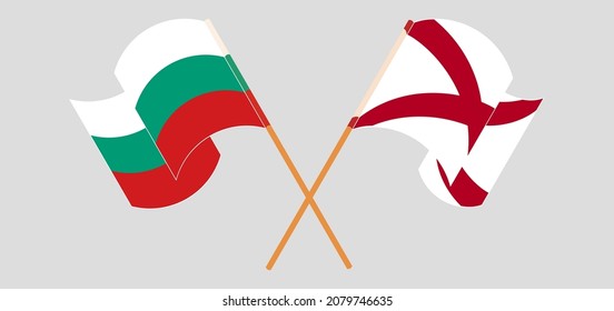 Crossed and waving flags of Bulgaria and The State of Alabama. Vector illustration
