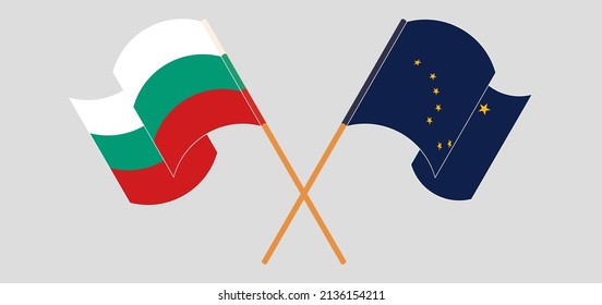 Crossed and waving flags of Bulgaria and the State of Alaska. Vector illustration
