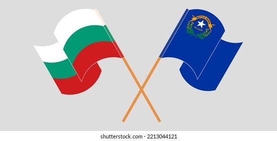 Crossed and waving flags of Bulgaria and The State of Nevada. Vector illustration
