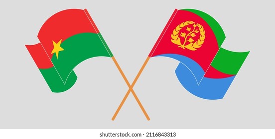 Gekreuzte und schwellende Flaggen von Burkina Faso und Eritrea. Vektorgrafik
