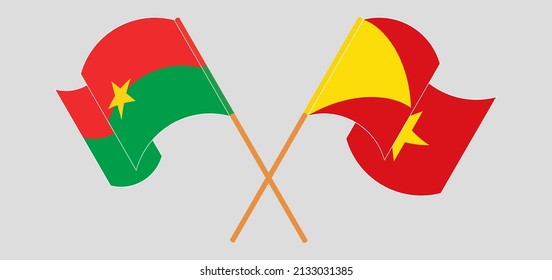 Überquerte und wehende Flaggen von Burkina Faso und Tigray. Vektorgrafik
