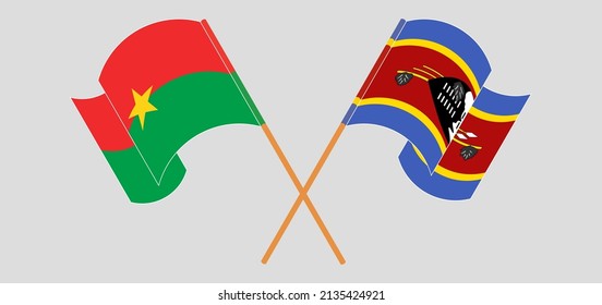 Die Flaggen von Burkina Faso und Eswatini überqueren und schwingen. Vektorgrafik
