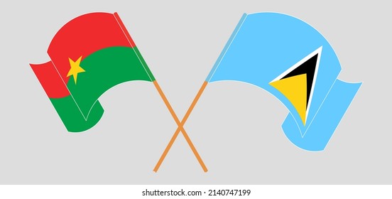 Überquerte und wehende Flaggen von Burkina Faso und Saint Lucia. Vektorgrafik
