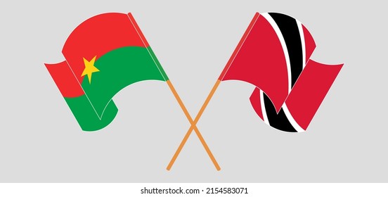 Überquerte und wehende Flaggen von Burkina Faso, Trinidad und Tobago. Vektorgrafik
